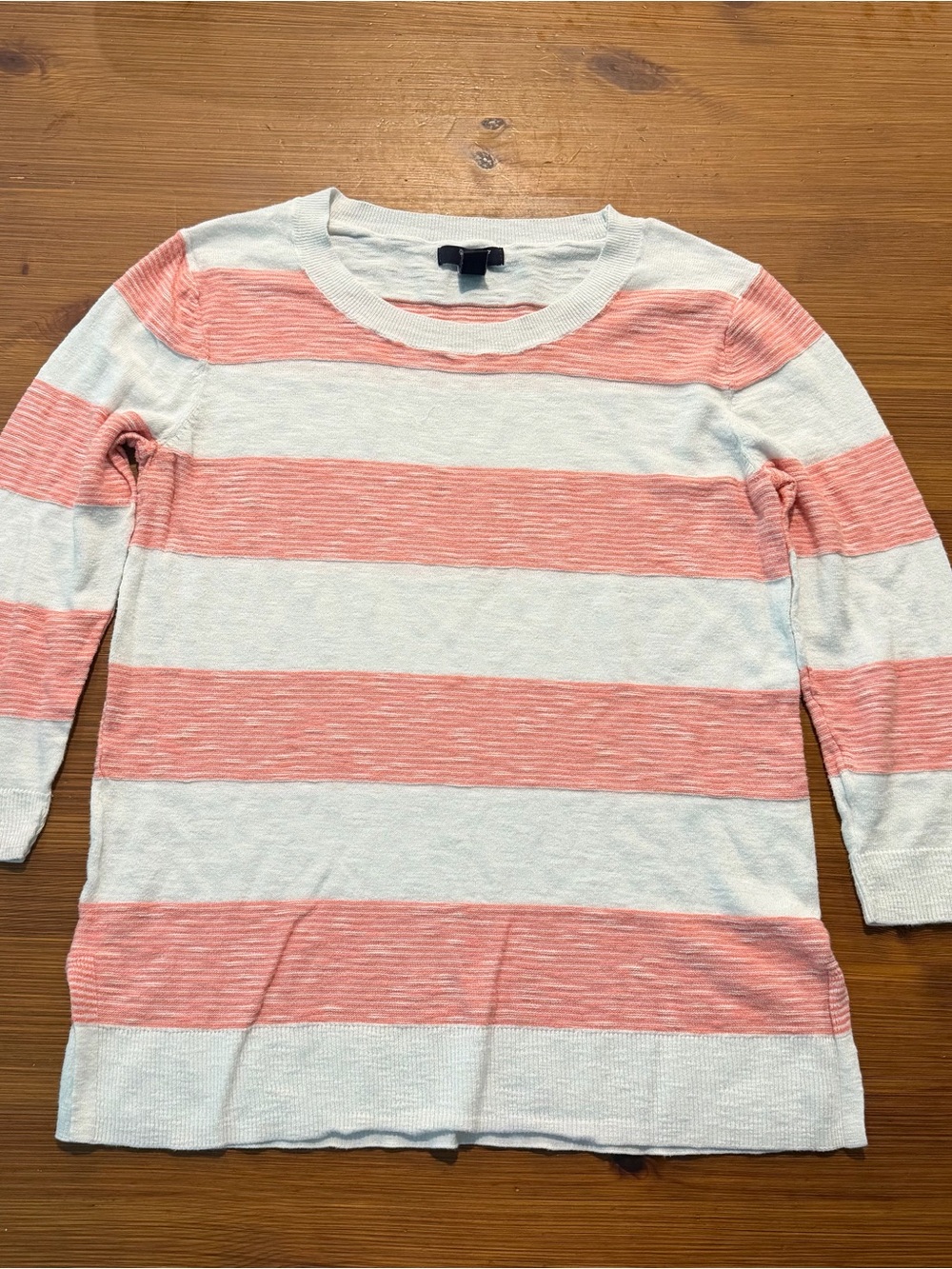 Gap White and Coral Pink Striped 3/4 Sleeve Top - Small